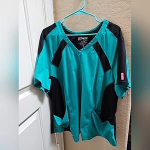 Grey's Anatomy Teal and Black Scrub Top